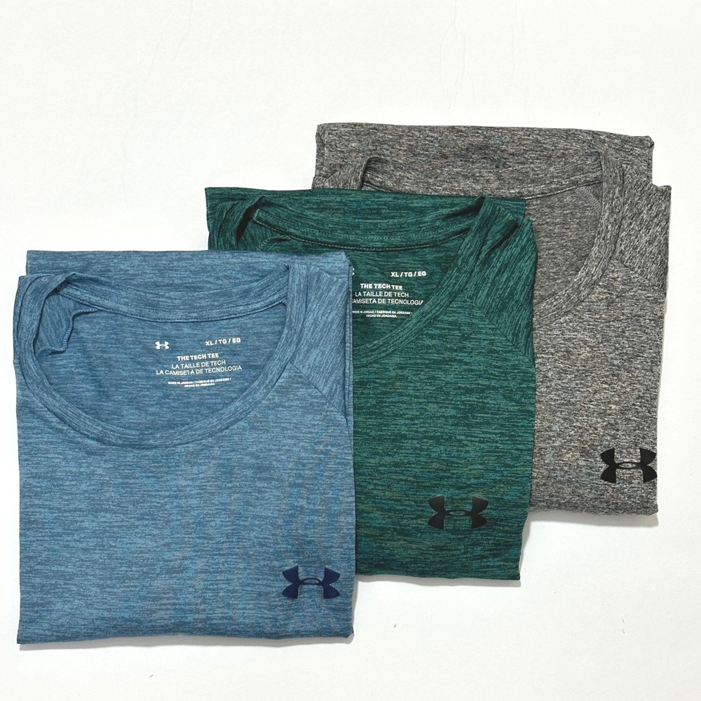 Lot 3 Under Armour Mens Shirt XL Tech Tee Heathered Blue Green Gray Performance